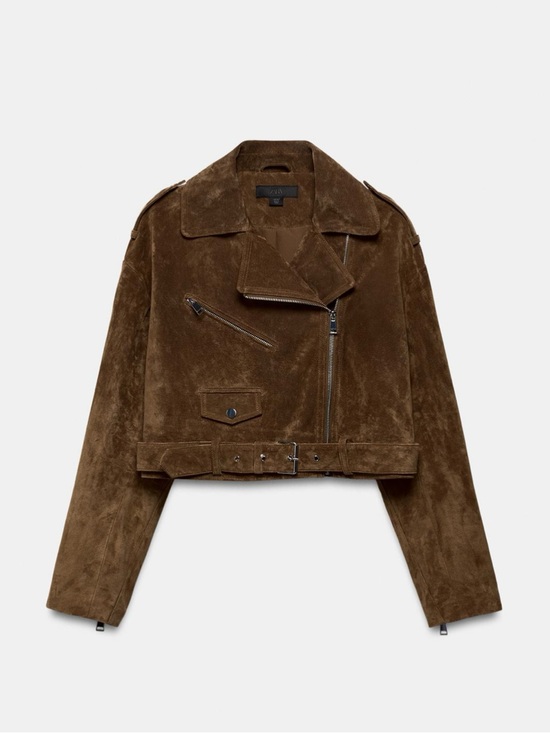 Zara Jackets & Blazers - ZARA 100% SUEDE LEATHER SHORT JACKET WITH BELT BROWN SMALL XS 3046/090/705